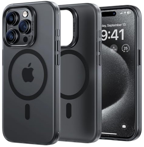 BENKS for iPhone 15 Pro Max Case Compatible with MagSafe, [SGS Military Grade Shockproof] [Anti Fingerprint] Slim Magnetic Phone Case Cover for iPhone 15 Pro Max, Matte Translucent Black