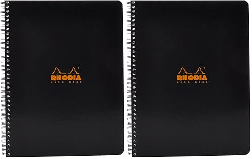 Rhodia 193009C - Spiral Notebook (Full Binding) Black Notebook - A4+ - Small Squares - 160 Detachable Pages - White Clairefontaine Paper 80 g/m - Soft and Resistant Cover - Classic (Pack of 2)