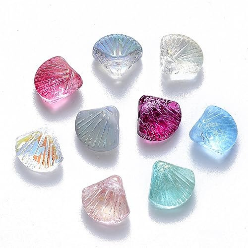 Ipotkitt Transparente Glasperlen in Jakobsmuschelform, gebohrte Kristall-Strandperlen, gemischte Farben, Muschelperlen für Schmuck, DIY, Basteln, 100 Stück