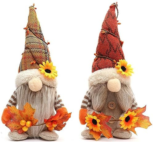 2 Stück Wichtel Figuren Herbst, Kürbis Dekoration Herbst Kürbis Zwerg, Sonnenblume Elf Statue Thanksgiving Plüsch Elfe Puppe, Gesichtslose Puppe Für Home Wohnzimmer Schaufenster Geburtstag (08)