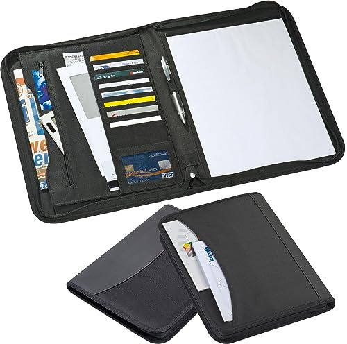 Portfolio schwarz DIN A4 Konferenzmappe mit Schreibblock viele Kartenfächer rundumlaufender Reissverschluss 600D Polyester pflegleichtt