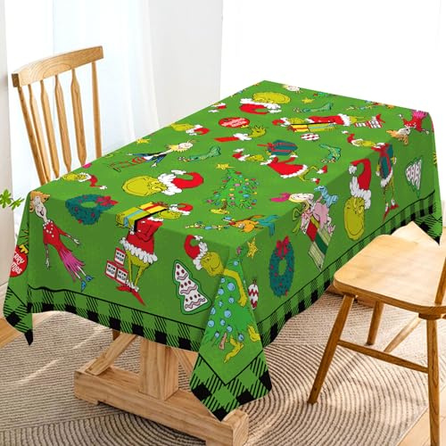Hafangry Grinchmas Tischdecke, Büffelkaro, Weihnachten, Winter, Urlaub, Party, Dekoration, rechteckig, Küche, Esszimmer, Heimdekoration, 152,4 x 213,3 cm