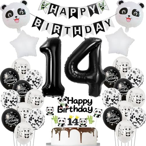 Panda luftballons 14. geburtstags junge mädchen dekoration, panda thema geburtstagssdeko 14 jahre junge mädchen ballon 14 geburtstags deko für kinder, Panda thema ballon deko 14.geburtstags kinder