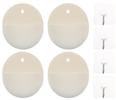 ABOOFAN 4 Pcs Wall Planter, No Drill Indoor Plant Pots with Adhesive Hooks | Lightweight Plastic Hanging Pots, Flat Back Design, For Trailing Plants And Faux Flowers