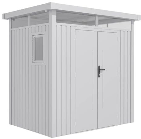 BillyOh Metal Garden Shed - 8x5 ft Centro Pent Roof Outdoor Storage Cabinet for Tools & Bike with Lockable Doors, PC Windows - 0.5-1.2mm Galvanized Steel Frame for Garden Storage Shed Solutions
