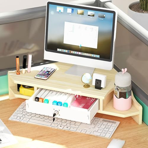 YANBI Computer Monitor Stand Laptop Riser for Desk with Storage, 2 Tier Triangle Screen Risers for PC/TV/Tablet, Computer Corner Monitor Stand Office Organization (Color : Natural)