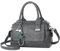 SODOLLEE Handtasche Damen Henkeltaschen mit Exquisiter Anhänger Frauen Retro Top Griff Tasche Umhängetasche PU Leder Schultertasche für Arbeiten Reisen Shopper Grau