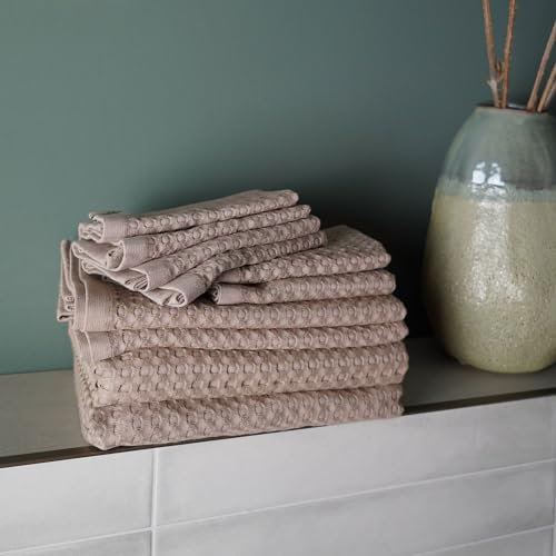 AGA.PIE 10er Set Bambus Lyocell Handtücher - Beige, 4 Größen, Bio Oeko-Tex 100, mit Bio Baumwolle, Nachhaltig, Waffelpique - Handtücher - 10 Stück