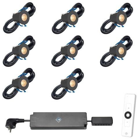 Hamulight LED Einbaustrahler Terrassenüberdachung Valencia Schwarz ab mit Fernbedienung | Wintergarten Beleuchtung - Einbauleuchten - Überdachung | 3W - Dimmbar - Warmweiß | Set mit 8 Stück