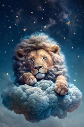 adrium Acryl-Bild 60 x 90 cm: Baby-Löwe ??schläft auf Wolke mit Sternenhimmel-Illustration. Generative KI. hochwertige Illustration (203103128)
