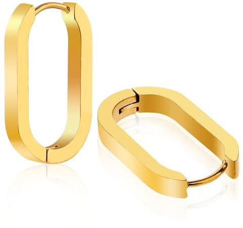 Ovale Goldene Ohrringe Damen Edelstahl Ohrringe Creolen Golden Earring Büroklammer Ohrringe Vergoldet Quadratische Hypoallergen Kleine Gold-Creolen Schmuckgeschenk FüR Frauen Mädchen