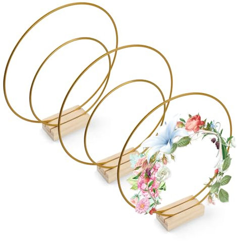 FINELYCR Metallringe zum Basteln, 3 Stück Doppelschicht Dekoring mit Fuß, 20 und 15 cm Metallring Gold, Metallring mit Fuß Geeignet für DIY Girlanden und Hochzeitstischdekorationen