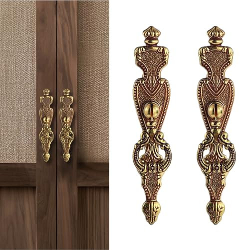 CcHhyyt 2 Stück Vintage Messing Türgriff Antiker Schrankgriff Messinggriff für Kleiderschrank Schublade Kommode Retrogriffe Schubladenknöpfe Möbelgriff aus reinem Messing (2, Rot, 153mm)