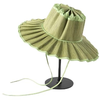 Sombrero de paja impermeable de ala ancha para mujer, sombrero plisado de verano para mujer, sombrero de playa para el sol, sombrero plegable para fiesta y boda, verde, 56/58 cm