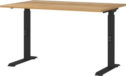 Germania Schreibtisch 7910-593, in Navarra-Eiche-Nb./Schwarz, me. höheneinst., 120 x 91 x 80 cm (BxHxT)