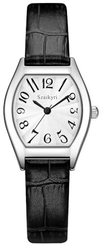 Szaikyri Rechteck Damenuhr mit Arabischen Ziffern Zahlen Damenkleiduhr Armbanduhr Damen (Black-Silver)