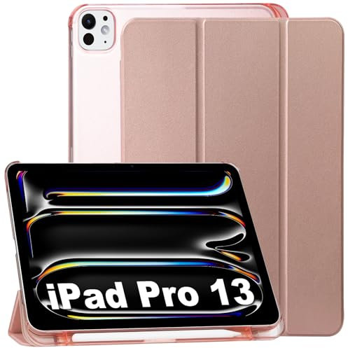 GOZOPO Funda para iPad Pro 13 (2024) M4, Funda Delgada con Soporte para Bolígrafo, Función de Encendido y Apagado Automático, Oro Rosa