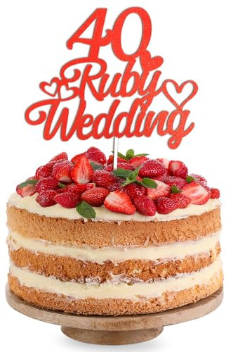 Tortenaufsatz mit 40 Rubinen für die Hochzeit, Tortenaufsatz zum 40. Jahrestag mit Rubinen, funkelnde Tortendekoration „40 Rubinjahre“ für die Tortendekoration zum 40. Jahrestag der Hochzeit