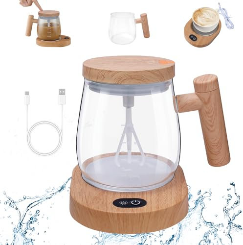 Cuteefun Taza Batidora con Tapa, Calentador Taza con 55℃ de Temperatura Constante, Taza de Cafe Electrica Recargable por USB, Ttaza Mezcladora Automatica con Asa para Leche, Proteína en Polvo