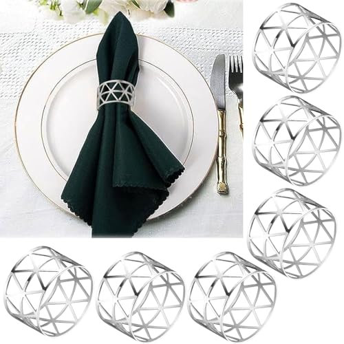 Serviettenringe Silber, 10 Stück Serviettenringe Weihnachten Tischdeko, Metall-Napkin Rings, Universelle Servietten Ring, Hohle Serviettenschnallen für Hochzeiten Geburtstagsfeiern Familienfeiern usw