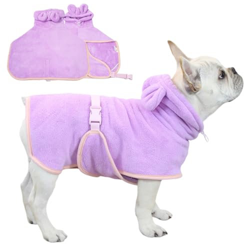 Haustier-Bademantel für Hunde und Katzen, saugfähig, schnell trocknend, niedliches Hunde-Badetuch, Kapuzenmantel, Verstellbarer Kragen und Bauchgurt für Pool, Strand