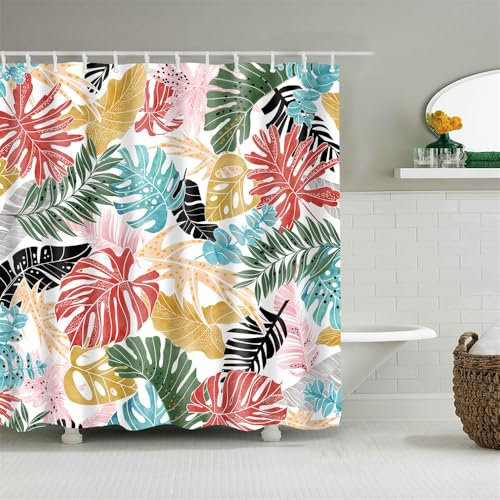 Tenda Doccia Foglia Tropicale Colorata Tenda Doccia Antimuffa Tenda per Doccia Resistente Poliestere Tende Finestra Bagno Impermeabile Tende Doccia Moderne Tenda Vasca da Bagno 120x180cm