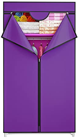 Kleiderschrank Tragbarer Canvas-Kleiderschrank, Stoffschränke mit Kleiderstange, Kleiderschrank-Aufbewahrungsorganizer für Schlafzimmer, Wohnzimmer, robust und, lila, 70 x 155 cm