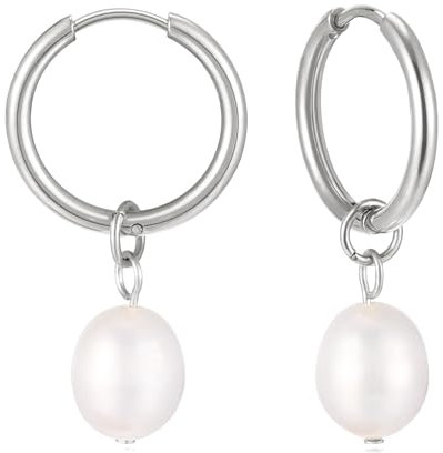 KIM JOHANSON® Edelstahl Damen Perlenohrringe *Malia* in Silber, Gold & Roségold | Creolen mit echten Perlen | Boho Schmuck für Frauen | Wasserfeste Ohrringe hängend | Multi Layer | Inkl Schmuckbeutel