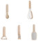 CREATE/Pack de 5 utensilios de cocina arena/Pelador de fruta y verdura, cuchara para helado, batidor de mano, rallador, prensa para ajos, apto para lavavajillas, hojas de acero inoxidable