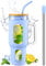 BLUEGO Gobelet en verre avec couvercle, 1400ml Tasse à café glacé avec poignée, Bouteilles d'eau en verre avec manchon en silicone, Mug Verre de 1,4 L avec 2 pailles, Sans BPA (Bleu clair, 1400ml)
