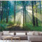 Wycian Wandteppich Wald Nebel Wandtuch Bäume Wandbehang Grün Tapisserie Dschungel Misty Morgen Im Wald Nebelwald Sonnenaufgang 260x240cm（Breite x Höhe）