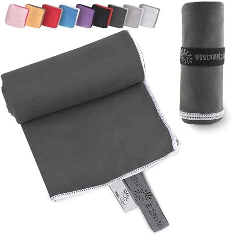 Wowtowelz kompaktes Mikrofaser Handtuch, Reisehandtuch, Sport- Fitnesshandtuch, Strand- Badetuch, leicht u. schnelltrocknend, (Dunkelgrau, 180 x 110 cm)