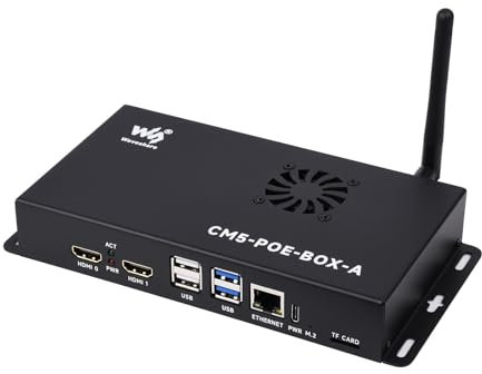 Waveshare Compute Module 5 IO Board, Compatible with All Variants of Raspberry Pi CM5, with PoE Feature, Bundle with PoE Base Board + Case + Power Supply Adapter