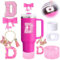 6PCS Pink Stanley Cup Accessories Set, Initials Decorations for Stanley Cup 30oz 40oz, Includes Bow Straw Topper, Handle Charm, Letter Sticker, Silicone Boot, Spill Proof Stopper (Letter D)