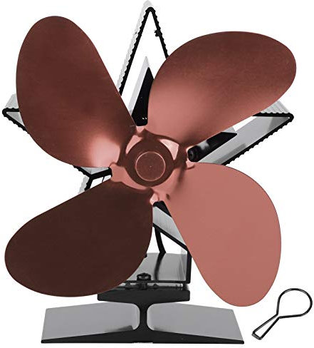 RYTTGOP Wood Stove Fan Pellet Stove Non Electric, Thermal Fan For Wood Burning Stove, Pellet, Log Burner, 4 Blades Heat Powered Fireplace Fan With Temperature Reminder (Antique Bronze)
