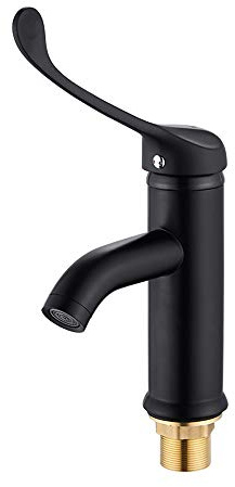 DRFGNF Mischbatterie, Schwarze Farbe, medizinischer Wasserhahn mit langem Griff, Warm- und Kaltwasserhahn, Kupfer, Labor-Winkelstück berührt die Mischbatterie, Krankenhauswaschbecken, Griff aus Zi