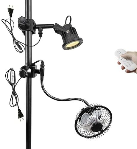 FSLiving Lámpara para plantas con brazo giratorio, luz de crecimiento con clip y ventilador de clip con cuello de cisne flexible, temporizador de 9/12/15H para plantas pequeñas TD0680-ZW