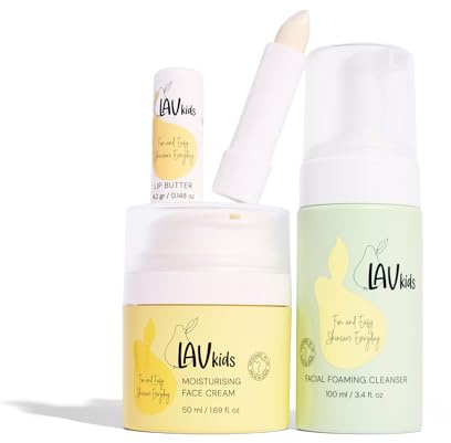 Lav Kids Skincare Set Face Wash, Face Cream & Lip Butter for Kids | Skin care set for kids with gentle cleansing, hydration and lip care. Made in Spain and dermatologically tested.