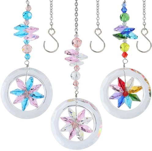SOFPLATE 3 Stück 3 Farben Kristallprisma Sonnenfänger Blumen Regenbogen Sonnenfänger Mit S Haken Verschlüssen Facettierte Bunte Blumen Hängeanhänger Ornamente Für Fenster Innen Und Außenbereich Garte