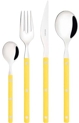 BUGATTI, Allegra, Ménagère de 24 couverts en acier inoxydable 18/10, Service de couverts pour 6 personnes comprenant 6 cuillères, 6 fourchettes, 6 couteaux et 6 cuillères à café. (Jaune)