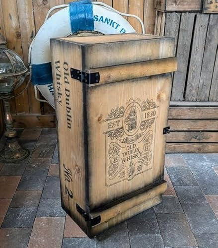 Generisch BARSCHRANK FRACHTKISTE Old Dublin Whisky BARKISTE Vintage MINIBAR BAR Holz 74cm H. EP-140