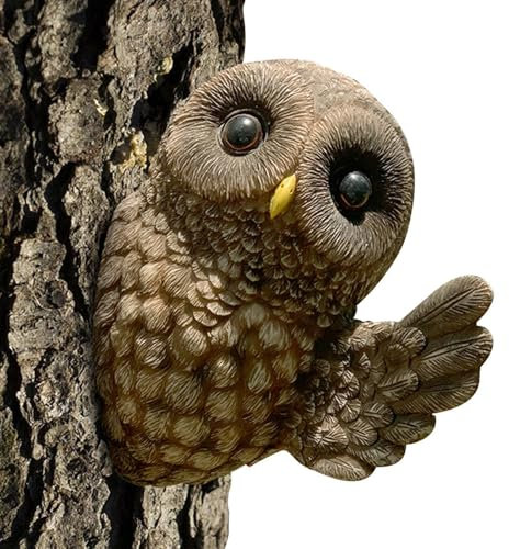 Zuasdvnk Eulenfigur, Eulendekorationen | Begrüßen Sie Hello Yard Art Animal Statue Dekorative skurrile Baumskulptur - 17 cm/6,7 Zoll Vogelskulptur, Sammlerfigur Figuren Wohnkernakzente für Wand,