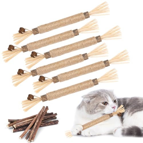 OSDUE Bastoncini Cura Denti per Gatti, 21Pz Dental Stick, Giocattolo di Erba Gatta Matatabi Stick Contro Alito Cattivo per Dental Care Pratica Bastoncini da Masticare Naturale, con 6 Frutta Erba Gatta
