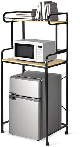 CroBlissful 2-Tier Dorm Mini Fridge Shelf Storage with Wheels Mini Fridge Storage and Microwave Multi-Purpose Organizer Stand Table for College Dorms, Kitchens, and Offices