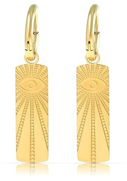 Made by Nami Set Statement Ohrringe Gold Hängend mit Anhänger und Evil Eye Sonnen Ohrringe aus Chirurgischem Edelstahl Creolen Gold Boho Schmuck Damen Wasserfest & Hypoallergen