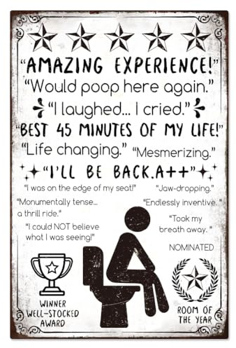 WADORN Vintage Badezimmer Erstaunliche Toilette Metall Blechschild, 20x30cm Lustiges Blechschild Mit Aufschrift 'Amazing Experience Would Poop Here Again' Toilettenworte Wandkunst Poster Plakette