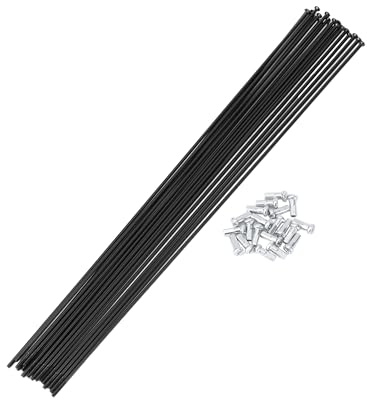 Motoforti Gerader Zug Fahrrad Speichen Schwarz 20 Stück Karbonstahl 275mm | 14G Gewinde, 275mm Länge, 2mm Durchmesser, 14G Nippel, Verzinkte Oberfläche, Progressive Hammertechnik