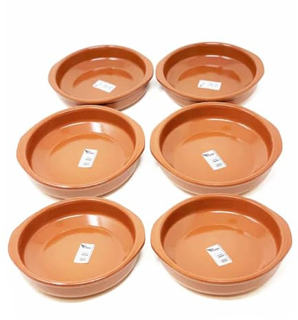 Verano Spanish Ceramics El Toro Authentic Terracotta Cookware Open Round Oven Serving Oven Dishes - Set of 6 x 20cm