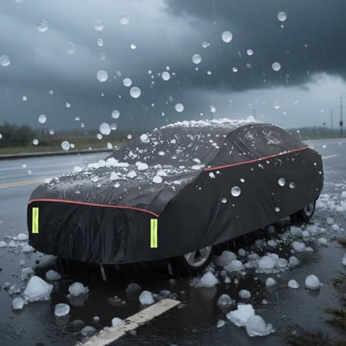 Hagelschutzplane Auto, Wasserdichter Verdickter Hagelschutz Auto Autoabdeckung Hagelschutz für Volkswagen Golf, BMW Serie 1, Dacia Sandero(Größe 2: PKW 406 - max. 435 cm Länge)