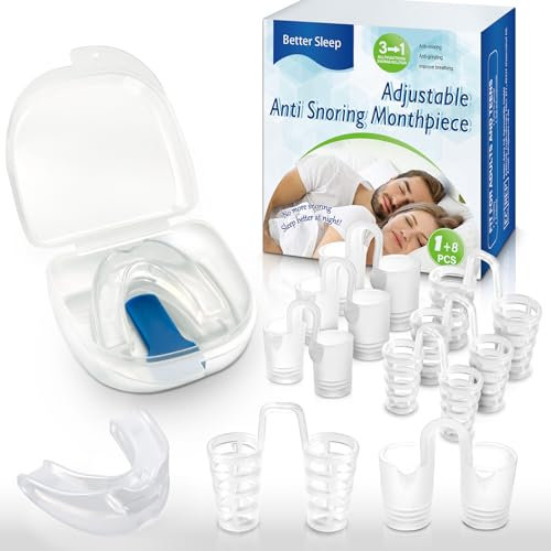AIOUTGOGO Orthèse Anti Ronflement,Efficace Puissant Dispositifs et 4 tailles 8 Dilatateur Nasal,Confortable Orthèse Mandibulaire pour Réduire Ronflement,Bruxism,apnée du sommeil,Améliorer le sommeil